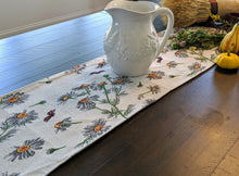 Load image into Gallery viewer, Tache Floral Yellow Daisies Ladybugs Ivory Woven Tapestry Table Runner (18114)