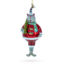 Load image into Gallery viewer, Cat in Fur Hat with Tree Glass Christmas Ornament