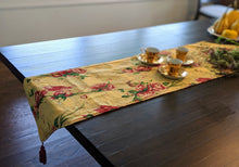 Load image into Gallery viewer, Tache Floral Red Roses Hummingbirds Golden Woven Tapestry Table Runner (18115)