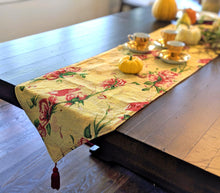 Load image into Gallery viewer, Tache Floral Red Roses Hummingbirds Golden Woven Tapestry Table Runner (18115)