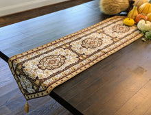 Load image into Gallery viewer, DaDa Bedding Golden Persian Style Rug Floral Brown Elegant Woven Tapestry Dining Table Runner (18119)