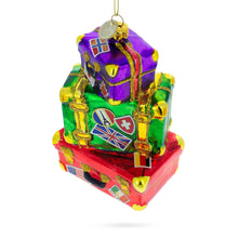 Load image into Gallery viewer, Vintage-Inspired Luggage with Travel Stickers Glass Christmas Ornament