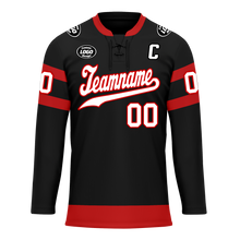 Load image into Gallery viewer, Custom Black Red Personalized Hockey Jersey HCKJ01-D0a70b0