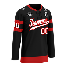 Load image into Gallery viewer, Custom Black Red Personalized Hockey Jersey HCKJ01-D0a70b0