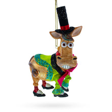 Load image into Gallery viewer, Donkey in Whimsical Costume Glass Christmas Ornament