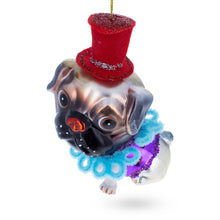 Load image into Gallery viewer, Pug in a Festive Red Hat Glass Christmas Ornament