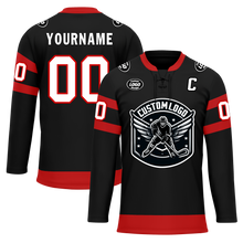 Load image into Gallery viewer, Custom Black Red Personalized Hockey Jersey HCKJ01-D0a70b0