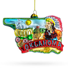 Load image into Gallery viewer, State of Oklahoma Symbols, USA Glass Christmas Ornament