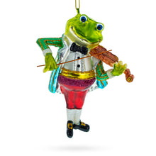 Load image into Gallery viewer, Frog Playing Violin Glass Christmas Ornament