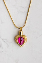 Load image into Gallery viewer, Golden Angel Wings Heart Cremation Urn Necklace With Gemstone