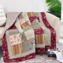 Load image into Gallery viewer, Tache Fairy Tale Tea Party Beige Burgundy Paisley Floral Cotton Patchwork Quilted Throw Blanket (DXJ103443)