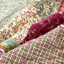 Load image into Gallery viewer, Tache Fairy Tale Tea Party Beige Burgundy Paisley Floral Cotton Patchwork Quilted Throw Blanket (DXJ103443)
