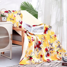 Load image into Gallery viewer, DaDa Bedding Yellow Floral Quilted Throw Blanket - Hummingbirds Farmhouse Red Flowers for Couch, Sofa or Bed- Scalloped Edges - 50 x 60