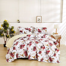 Load image into Gallery viewer, Tache Vintage Rose Garden Hummingbirds Burgundy White Reversible Floral Quilt Set (SD-7676)