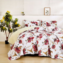 Load image into Gallery viewer, Tache Vintage Rose Garden Hummingbirds Burgundy White Reversible Floral Quilt Set (SD-7676)