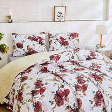 Load image into Gallery viewer, Tache Vintage Rose Garden Hummingbirds Burgundy White Reversible Floral Quilt Set (SD-7676)
