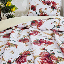 Load image into Gallery viewer, Tache Vintage Rose Garden Hummingbirds Burgundy White Reversible Floral Quilt Set (SD-7676)