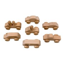 Load image into Gallery viewer, 7 Pcs Natural Wooden Cars Set with 3 pcs Peg Dolls