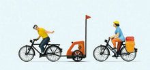 Load image into Gallery viewer, Preiser 10636 HO Scale Family Ride Mother Father Toddler 2 Bikes &amp; Baby Trailer