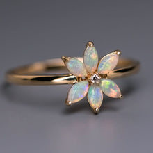 Load image into Gallery viewer, Water Lily Australian Solid Opal Diamond Engagement Ring 18K Yellow Gold