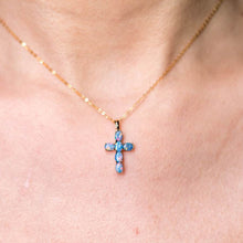 Load image into Gallery viewer, Australian Doublet Opal Cross Pendant Necklace 14K Yellow Gold