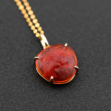 Load image into Gallery viewer, Hand Carved Bichon Dog Fire Opal Pendant Necklace 18K Yellow Gold