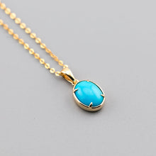 Load image into Gallery viewer, Minimal Style Oval Turquoise Pendant Necklace 18k Yellow Gold
