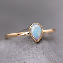Load image into Gallery viewer, Minimalist Pear Shaped Natural Australian Solid Opal Ring 14k Yellow Gold