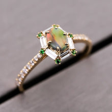 Load image into Gallery viewer, The One - Black Opal, Baguette Diamond, Tsavorite Engagement Ring 18K Yellow Gold
