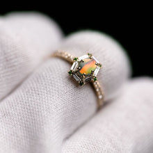 Load image into Gallery viewer, The One - Black Opal, Baguette Diamond, Tsavorite Engagement Ring 18K Yellow Gold