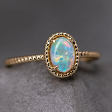 Load image into Gallery viewer, Twisted Band Oval Australian Solid Opal Ring in 14K Yellow Gold