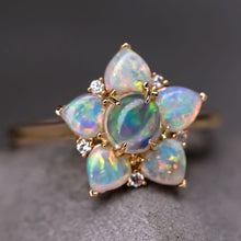 Load image into Gallery viewer, In My Heart - Fire Opal &amp; Australian Opal Diamond Engagement Ring 18K Gold