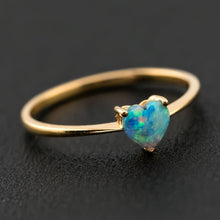 Load image into Gallery viewer, Minimalist Heart Shaped Solid Opal Engagement Ring 14K Yellow Gold