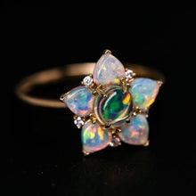 Load image into Gallery viewer, In My Heart - Fire Opal &amp; Australian Opal Diamond Engagement Ring 18K Gold