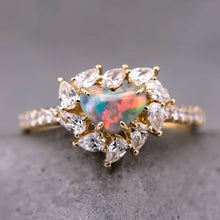 Load image into Gallery viewer, La Fiesta - Lightning Ridge Black Opal &amp; Halo Pear Diamond Engagement Wedding Ring 18K Yellow Gold