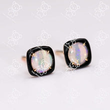 Load image into Gallery viewer, Black Agate Round Australian Solid Opal Stud Earrings 14K Yellow Gold