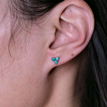 Load image into Gallery viewer, Minimalist Three Stone Australian Doublet Opal Stud Earrings 14K Yellow Gold