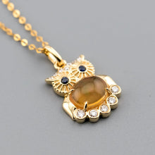 Load image into Gallery viewer, Owl Design Fire Opal, Diamond Sapphire Pendant 18K Yellow Gold