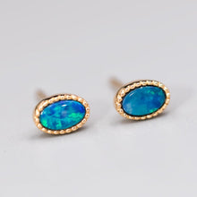 Load image into Gallery viewer, Minimalist Oval Doublet Opal Stud Earrings 18K Yellow Gold