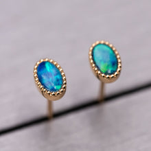 Load image into Gallery viewer, Minimalist Oval Doublet Opal Stud Earrings 18K Yellow Gold
