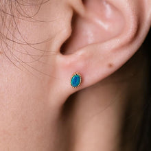 Load image into Gallery viewer, Minimalist Oval Doublet Opal Stud Earrings 18K Yellow Gold