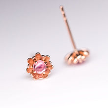 Load image into Gallery viewer, Peony Flower Stud Earrings with Pink Sapphire 14K Rose Gold