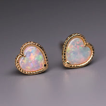 Load image into Gallery viewer, Beautiful Solid Opal Twisted Design Heart Stud Earrings 14K Yellow Gold