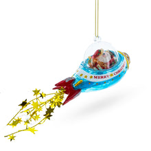 Load image into Gallery viewer, Cosmic Santa Riding Spaceship Glass Christmas Ornament
