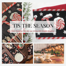 Load image into Gallery viewer, DaDa Bedding Peppermint Joy Red Black Holiday Tapestry Dining Table Runner (12904)