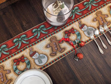 Load image into Gallery viewer, DaDa Bedding Gingerbread Snowman Holiday Woven Tapestry Dining Table Runner (12917)