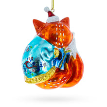 Load image into Gallery viewer, Fox with Gifts Glass Christmas Ornament