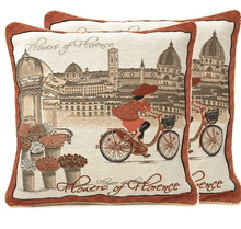 Load image into Gallery viewer, Tache Flowers of Florence Italy Skyline European Postcard Woven Tapestry Throw Pillow Cover (14003)