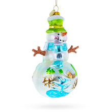 Load image into Gallery viewer, Snowman with Winter Village Painting Glass Christmas Ornament