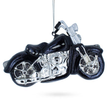 Load image into Gallery viewer, Black &amp; White Motorcycle Glass Christmas Ornament